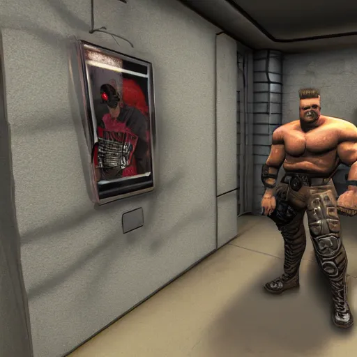 Prompt: duke nukem as a model inside source engine