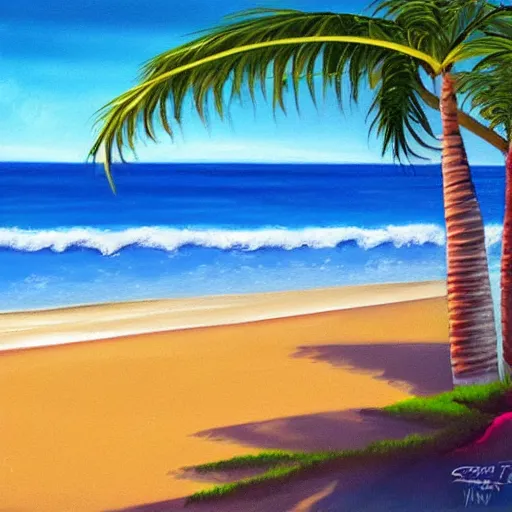 Prompt: a beautiful painting of sandy beach, by pixar