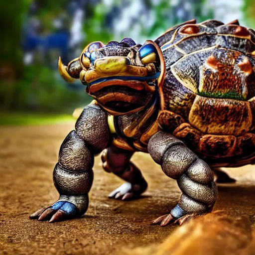 Image similar to national geographic photo of blastoise, pokemon in the wild, intricate, portrait, 8 k highly professionally detailed, hdr, award winning