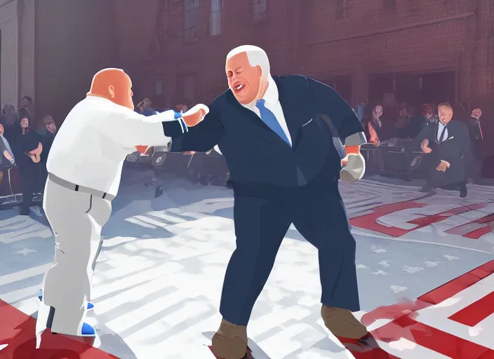 Prompt: Joe Biden punches a fat man, 8K, high quality, highly detailed render