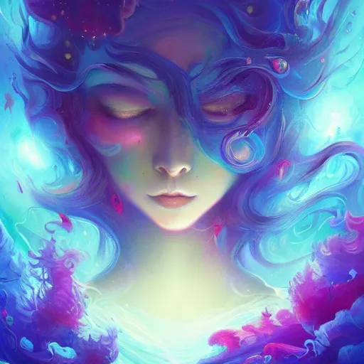 Image similar to i am attracting beautiful souls into my life 🌊✨🌸 🏺🌌, 8 k resolution detailed fantasy art, asymmetrical composition, anato finnstark marc simonetti lisa frank zbrush central gloomy midnight.