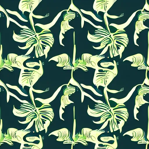 Prompt: repeating pattern, seamless. monstera, hand drawn, green, flat color, minimalistic, leaf design, symmetry