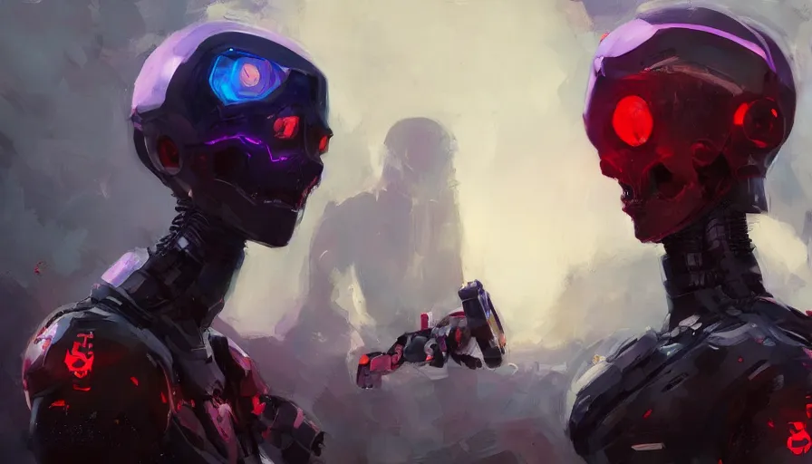 Image similar to concept art of love, death + robots series of netflix, artificial intelligence, cinematic shot, oil painting by jama jurabaev, brush hard, artstation, for aaa game, high quality, brush stroke