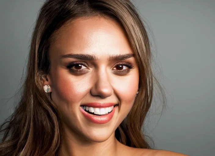 Image similar to a closeup, 4 5 mm, detailed photograph of a woman looking lovingly at camera with a seductive smile, half jessica alba half nathalie portman half scarlett johansson, beautiful low light, 4 5 mm, by franz lanting