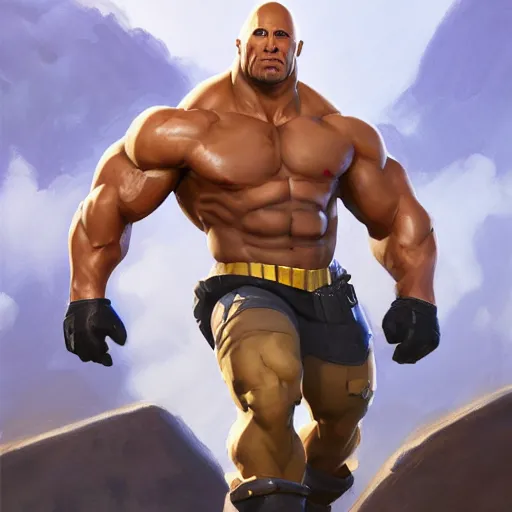 Image similar to greg manchess portrait painting of fierce foundation aka dwayne the rock johnson from fortnite as overwatch character, medium shot, asymmetrical, profile picture, organic painting, sunny day, matte painting, bold shapes, hard edges, street art, trending on artstation, by huang guangjian, gil elvgren, ruan jia, greg rutkowski, gaston bussiere