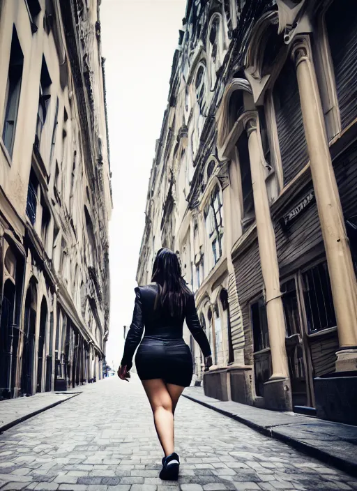 Prompt: beautiful photo of a beautiful woman walking through a city, full body, hyper realistic, 8 k, dslr, 3 mm, highly detailed photograph