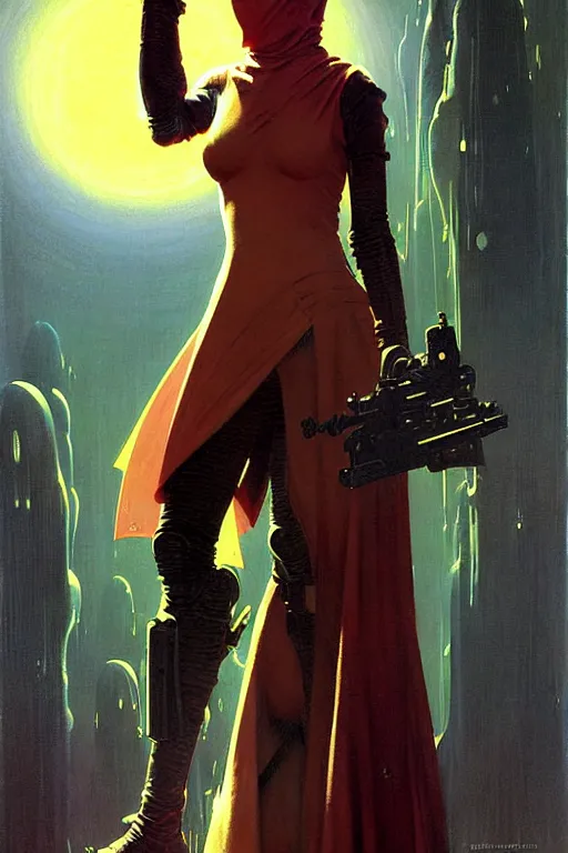 Image similar to pulp scifi fantasy spot illustrations of various character concepts, android girl, burka, futuristic design, crafting, diy, by norman rockwell, roberto ferri, daniel gerhartz, edd cartier, jack kirby, howard brown, ruan jia, tom lovell, jacob collins, dean cornwell, astounding stories, amazing, fantasy, other worlds