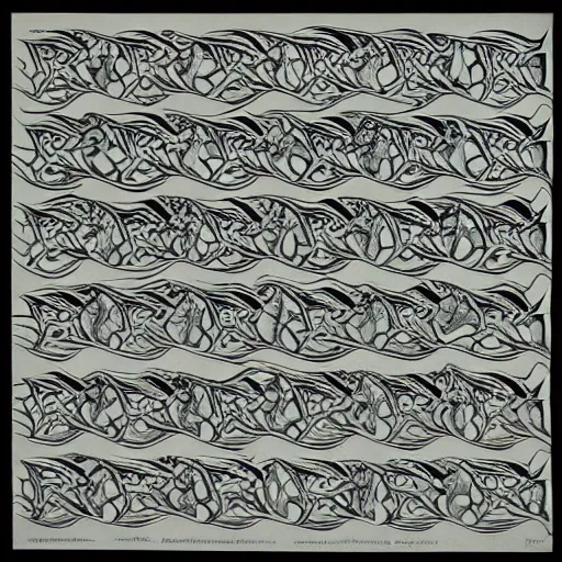 Image similar to Crab tessellation, by M.C. Escher, lithograph, 1959