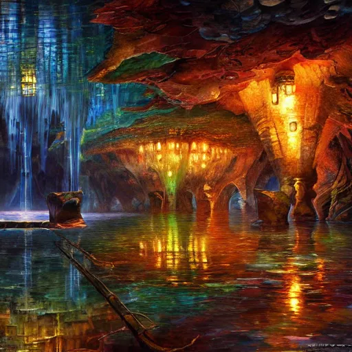 Prompt: underground lake cryengine render by android jones, james christensen, rob gonsalves, leonid afremov and tim white