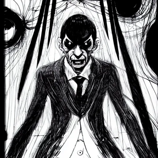 Image similar to Mr Bean looking sinister, by Tsutomu Nihei, highly detailed