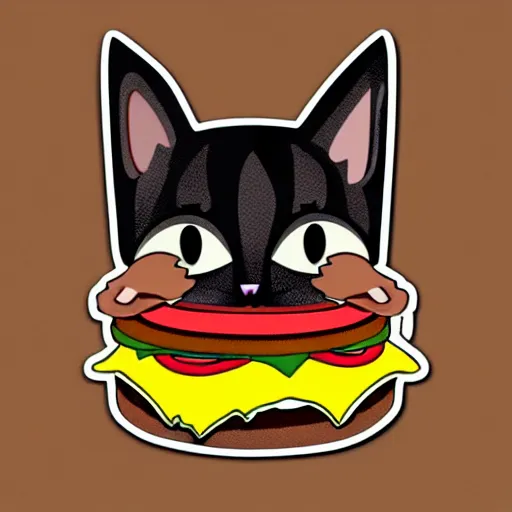 Image similar to cat eating burger, sticker illustration