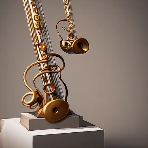 Prompt: a sculpture in bronze depicting music notes 🎵, 8 k, unreal engine, studio lighting, art installation,