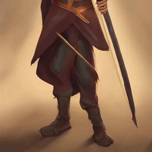 Image similar to An adolescent male half-elf wizard, focus on face, tall, slim, short brown hair, smiling, wizard robes, staff, sharp focus, highly detailed, photograph, still, cinematic, dynamic lighting, trending on artstation, digital painting, in the style of Chris Ostrowski