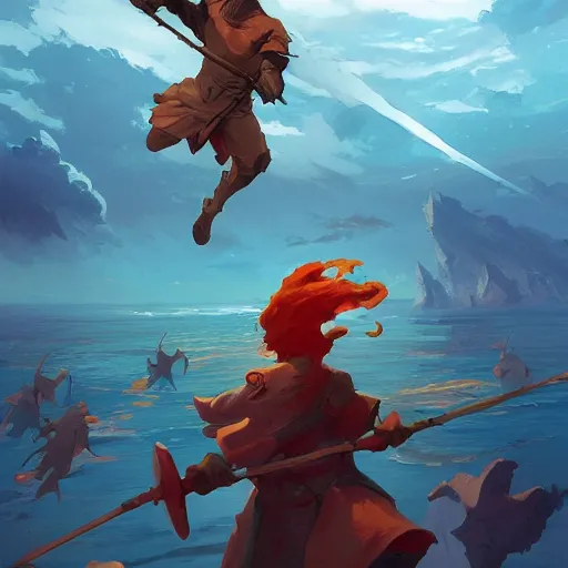 Image similar to cover concept art of a medieval battles in the sea, volumetric lighting, official fanart behance hd artstation by Jesper Ejsing, by RHADS, Makoto Shinkai and Lois van baarle, ilya kuvshinov, rossdraws