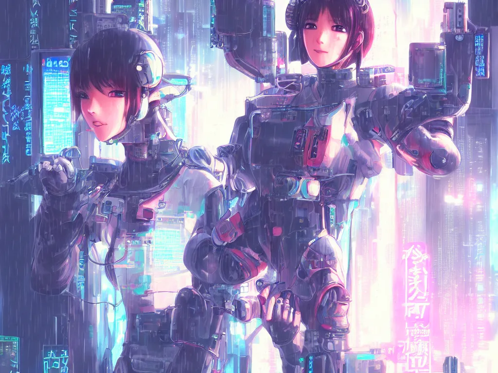 Prompt: portrait key anime visual futuristic female cyber airforce pilot, on cyberpunk neon light tokyo rainy rooftop, ssci - fi and fantasy, intricate and very beautiful, human structure, concept art, sharp focus, anime drawing by huaixuan xiang