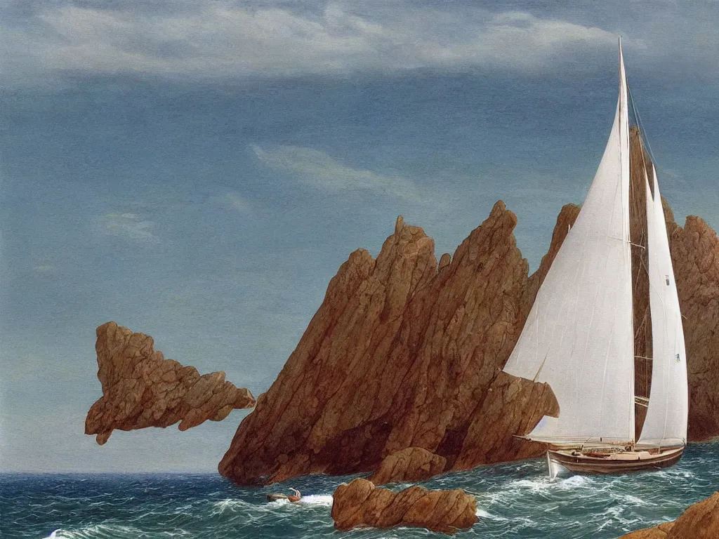 Image similar to A modern white sailing boat on the sea in the Esterel. Painting by Caspar David Friedrich, Roger Dean, Walton Ford