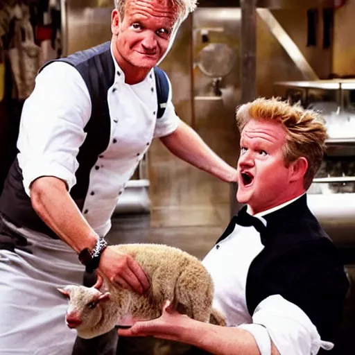 Image similar to candid shot of gordon ramsey is indiana jones finding the lamb sauce, indiana jones