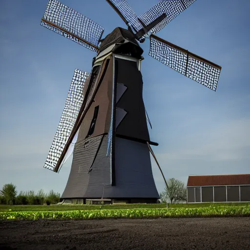 Image similar to cyberpunk alkmaar windmill solarpunk 8 k photo award winning