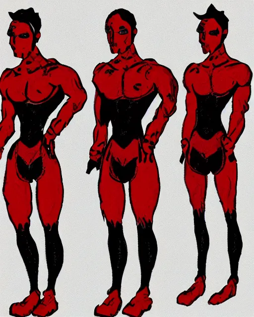 Prompt: Full body character, black and red, character design