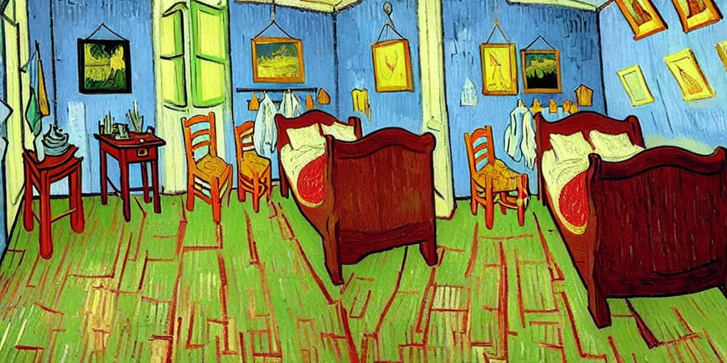 Image similar to a cozy bedroom decorated by Vincent Van Gogh, detailed, high resolution, wow!, intricate