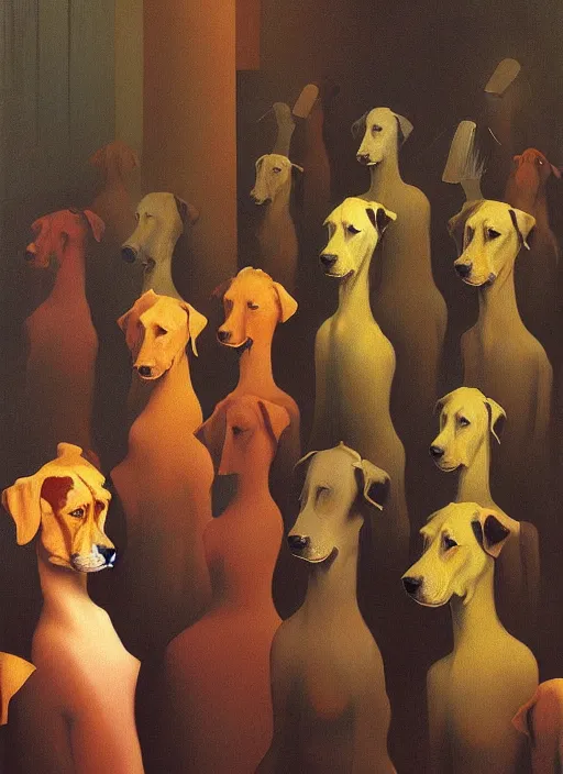 Image similar to crowd of dogs with headcones Edward Hopper and James Gilleard, Zdzislaw Beksinski highly detailed