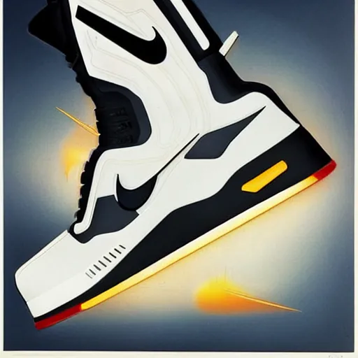 Prompt: retro futuristic Nike Air Mag sneakers by syd mead