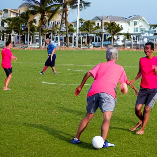 Image similar to adults playing soccer in the beach