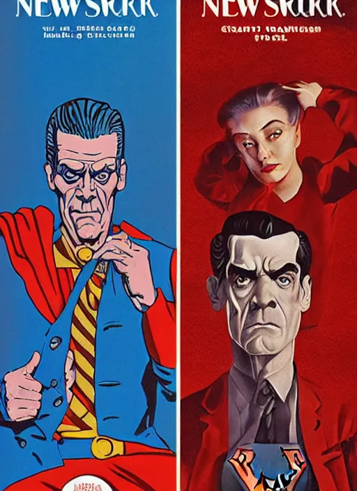 Prompt: Twin Peaks art, of Boris Karloff as Superman, Sam Weber, Laurent Durieux, Katherine Lam from scene from Twin Peaks, from scene from Twin Peaks, clean, New Yorker magazine cover