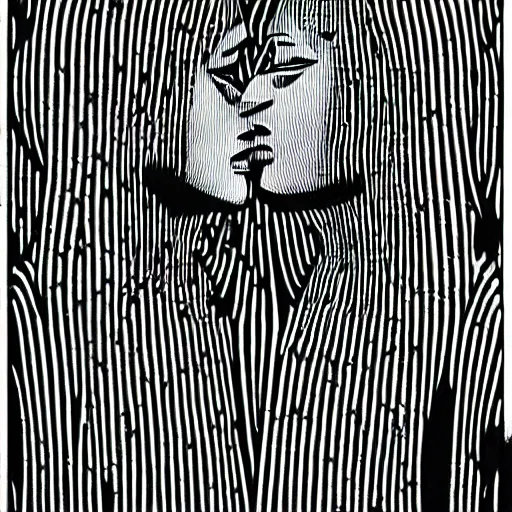 Image similar to two women kissing each other by h. r. giger and junji ito, op art with big bold patterns