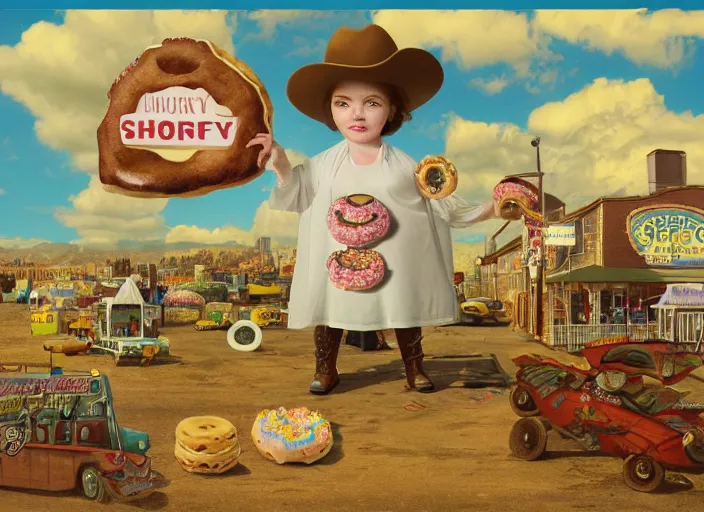 Prompt: the sheriff donut, lowbrow, matte painting, 3 - d highly detailed, in the style of mark ryden,