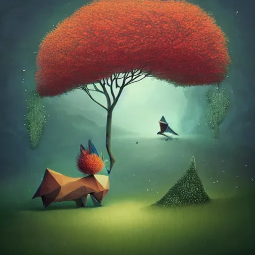 Image similar to low poly, surreal hybrid animals, nostalgia for a fairytale, magic realism, flowerpunk, mysterious vivid colors by andy kehoe and amanda clarke en un mundo de Gediminas Pranckevicius