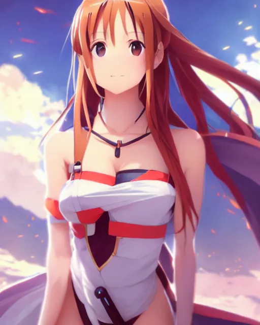 Image similar to photo of asuna from sao, asuna by a - 1 pictures, by greg rutkowski, gil elvgren, rossdraws, enoch bolles, glossy skin, pearlescent, anime, very coherent, maxim magazine, trending