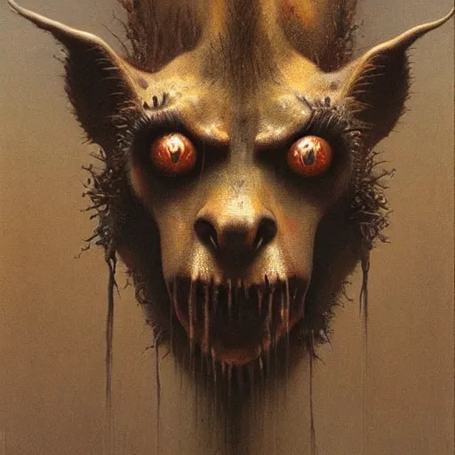 Prompt: horrific grotesque spider and hyena hybrid, beksinski style painting, highly detailed