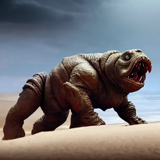 Prompt: A Rancor from Star Wars, 8k, exquisite detail, cinematic, Sand, Cinematic Lighting