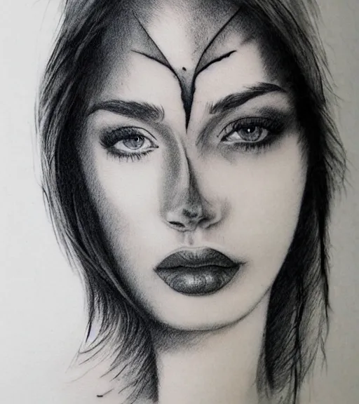 Prompt: tattoo design sketch of a beautiful woman face with a faded background of beautiful mountain nature on her side, hyper - realistic, double exposure, in the style of den yakovlev, amazing detail, black and white, faded
