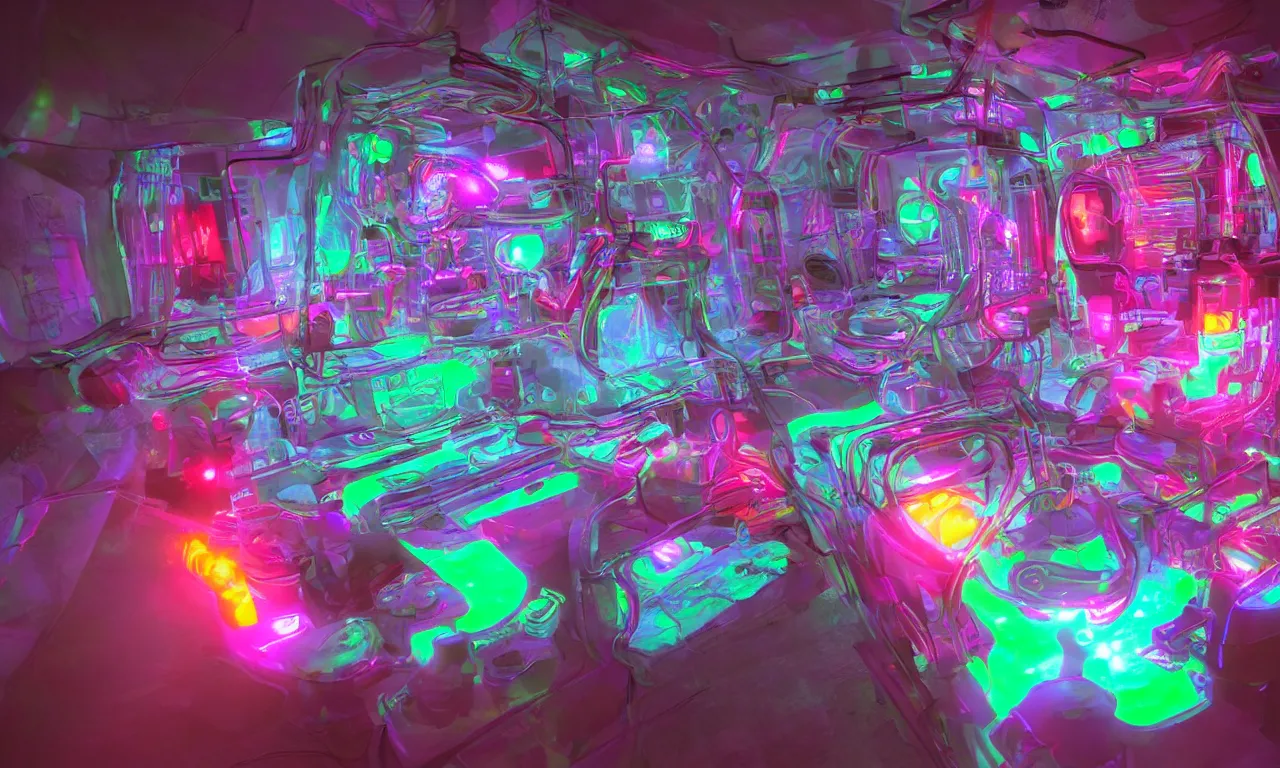 Image similar to psilocybin machine, photorealistic, psychedelic, futuristic, neon 8 k /