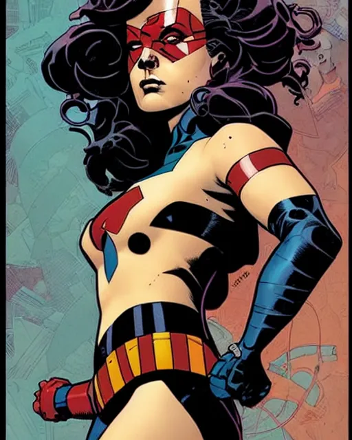 Image similar to mike mignola and sandra chevrier comic cover art, full body cute young lady, symmetrical eyes, bangs, rim lighting, vivid colors