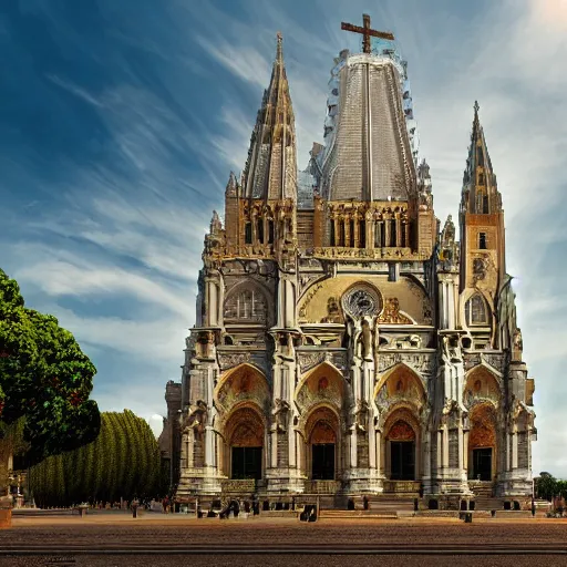 Image similar to detailed beautiful high quality digital art of a magnificent Catholic Cathedral, 4K detailed