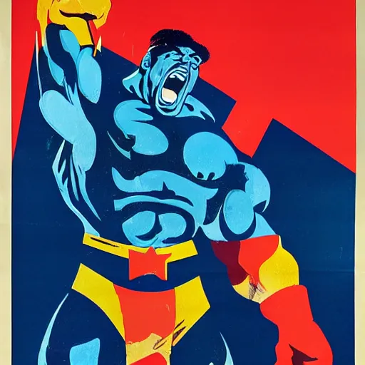 Prompt: Soviet poster + hulk hogan