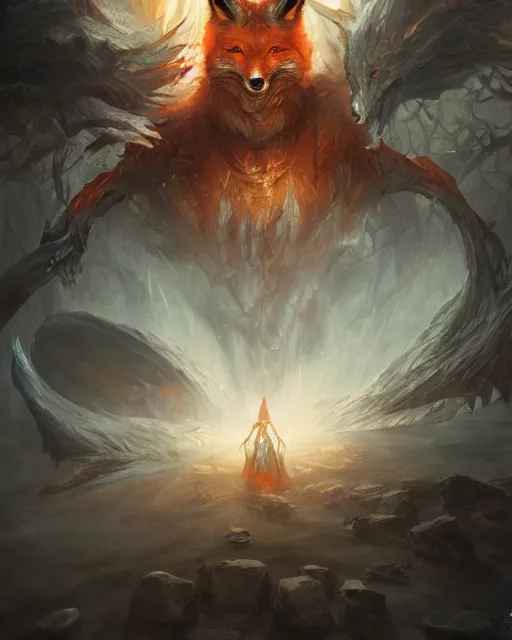 Image similar to Fox Shapeshifter, magic the gathering artwork, D&D, fantasy, cinematic lighting, centered, symmetrical, highly detailed, digital painting, artstation, concept art, smooth, sharp focus, illustration, volumetric lighting, epic Composition, 8k, art by Akihiko Yoshida and Greg Rutkowski and Craig Mullins, oil painting, cgsociety