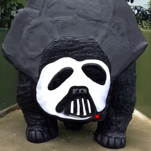 Image similar to panda with a darth vader face