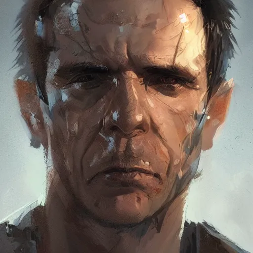 Image similar to portrait of a man by greg rutkowski, he looks like michael biehn, he is wearing a tactical superhero gear, highly detailed portrait, digital painting, artstation, concept art, smooth, sharp foccus ilustration, artstation hq