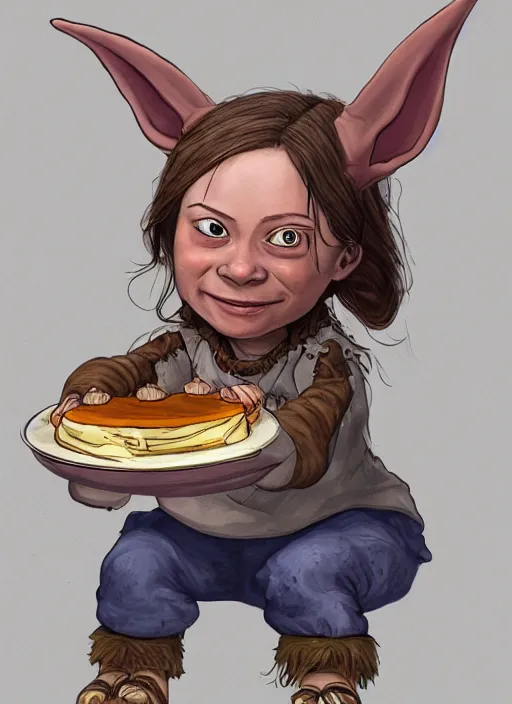 Prompt: greta thunberg as a medieval goblin eating cakes, detailed digital art, trending on Artstation