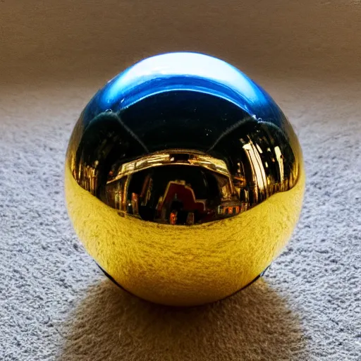 Prompt: a gold ball in 1 0 different colors arranged into a sphere