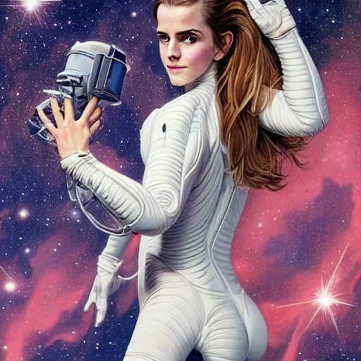 Image similar to Emma Watson in spacesuit, by Hajime Sorayama