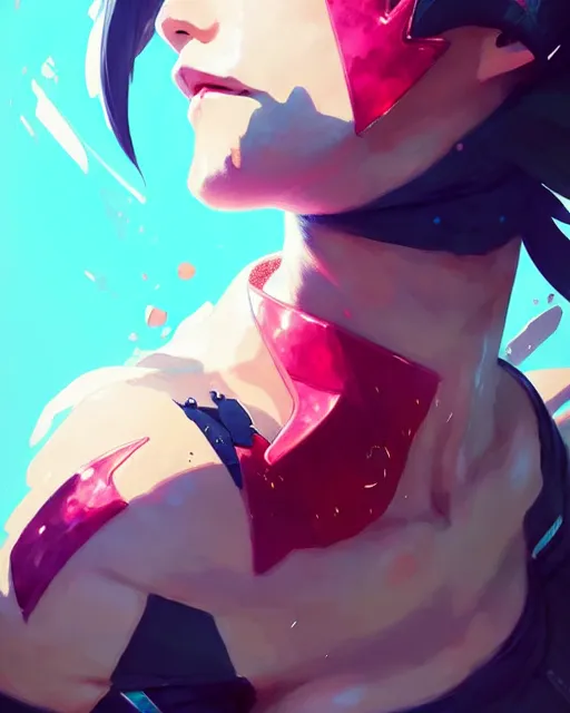 Image similar to a ultradetailed painting of vi from league of legends by conrad roset, greg rutkowski and makoto shinkai trending on artstation