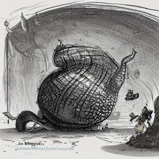 Image similar to giant slug runs amuck in hogwart lab, by jean - baptiste monge