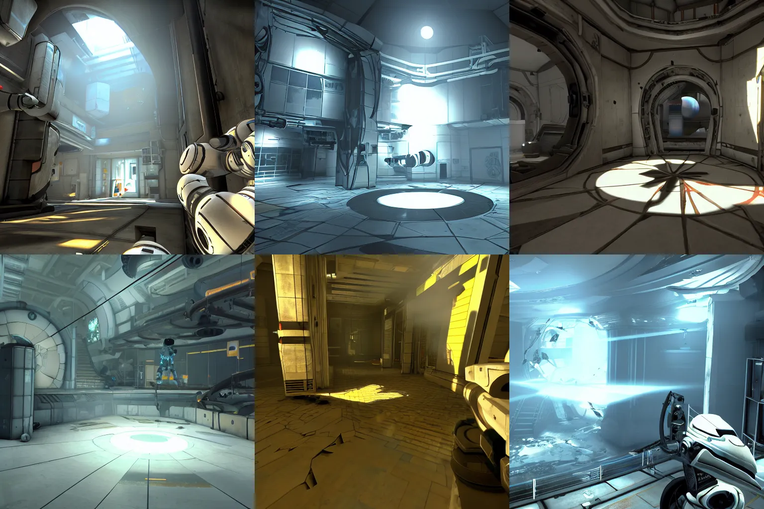 Prompt: Screenshot of Portal 2, ray tracing, volumetric lighting, 4K