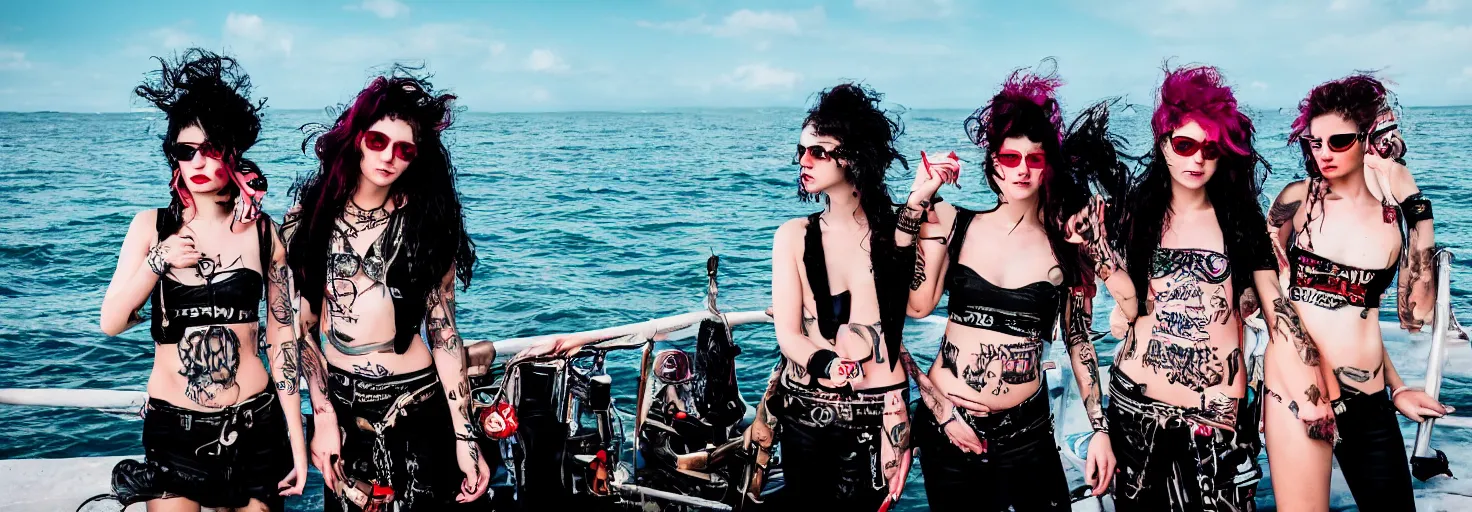 Image similar to girls on the sea, punk style, high quality, 8 k