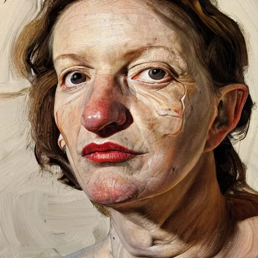 Image similar to high quality high detail painting by lucian freud, hd, woman portrait, photorealistic lighting